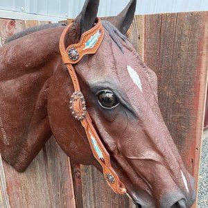 NEW Light Oil Single Ear Painted Tooled Headstall FOR HORSE